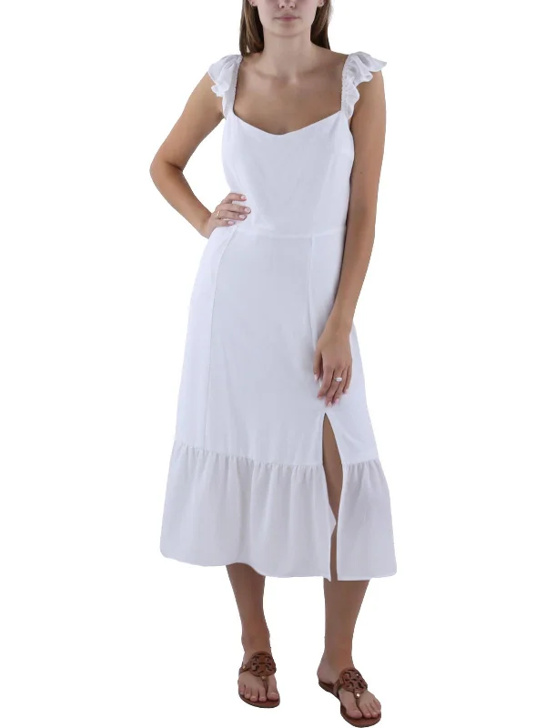 Vintage-Inspired Style Offers Flash Sale Womens Ruffled Sleeveless Midi Dress