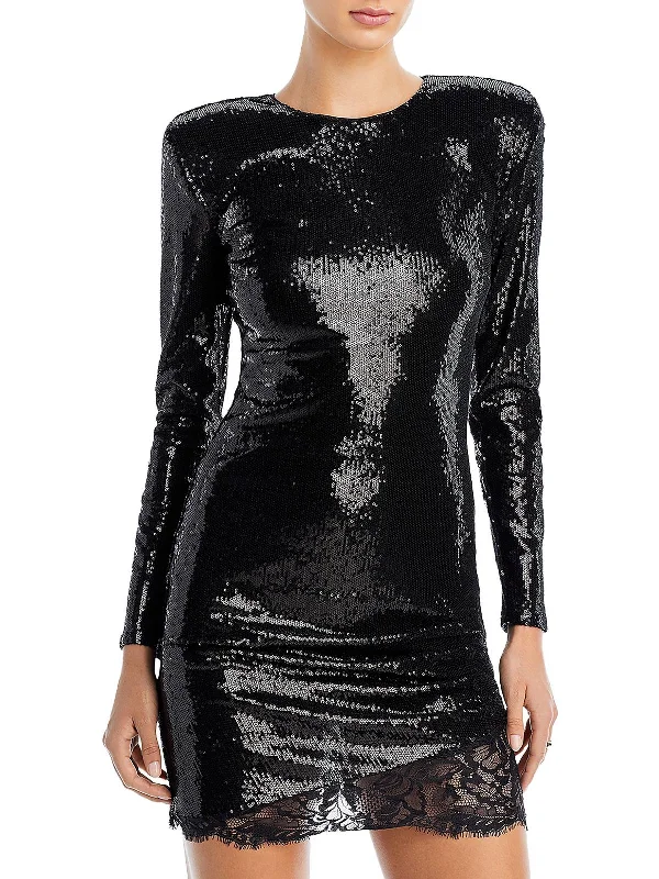 Trendy Styles Big Savings on Rustic Countryside Styles Womens Sequined Long Sleeves Mini Dress