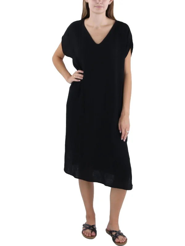 Evening Elegance Alluring Design Womens Side Slit Organic Cotton Midi Dress