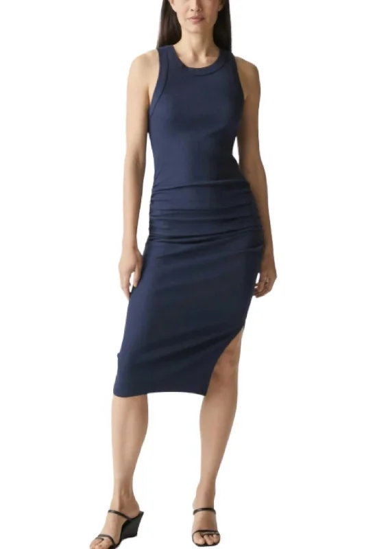 Urban Fashion Effortless Sophistication Wren Ruched Midi Dress In Admiral